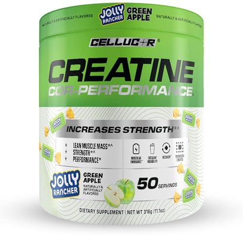 Cellucor Creatine Powder, Jolly Rancher Green Apple - Increases Strength, Lean Muscle Mass & Endurance, Micronized Creatine for Fast Absorption, 5g Creatine per Serving, 50 Servings
