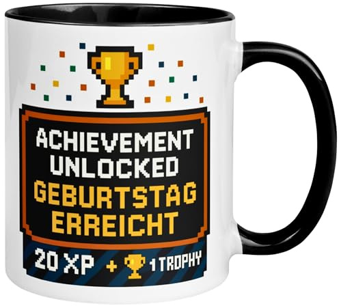 Gamer Geburtstag Geschenk Tasse | Achievement Unlocked | Nerds Zocker | Geburtstagsgeschenk ohne Zahl Männer Frauen | Party Kaffeebecher | Geburtstagsparty Dekoration | Geburtstagstasse