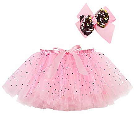 Sonnena Faldas de Tutú Para Niñas de 3 Capas con Forro Con Lazo Para El Cabello, Falda de Tutú para Niños Ballet Rosa Negro Rojo Ballet Falda de Lentejuelas Estrella