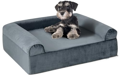 COSTWAY Letto Ortopedico per Cani, Cuccia per Animali in Schiuma di Memoria con Poggiatesta, Copertura Rimovibile e Fondo Antiscivolo per Cani Anziani, 102 x 82 x 30,5 cm