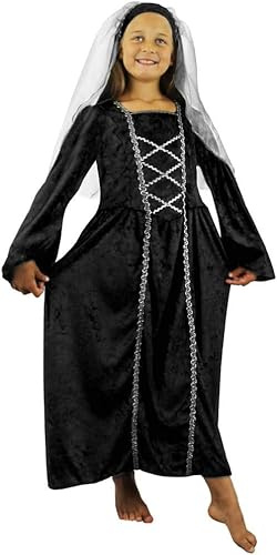 ILOVEFANCYDRESS medeltida prinsesskostym. Sammetsimitation klänning + huvudbonad med slöja.