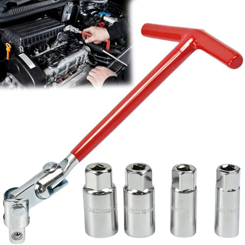 WANTOUTH 5 PCS Llaves Bujías con Vaso Bujias 14/16/ 18/21 mm, SacaBujias para Coche y Moto, Universal Herramienta ExtracciónBujias con Mango en T para Automóviles Motocicletas y Cortacésped