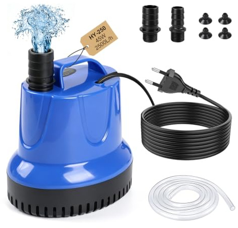 EXLECO Dränkbar vattenpump 45 W 2 500 l/H, minivattenpump, pumpar för smutsigt vatten, akvarium, trädgårdsdamm – blå
