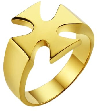Feng Shui, Anillos de Cruz de Caballero Templario para Hombre, Anillos de Banda de Cruzados Punk Negros para Hombre, Anillos de Sello Pulido de Acero Inoxidable, Regalo de joyería