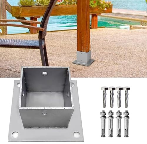 Generiskt robust förankringsbas för trästolpar (2 x 2 till 6 x 6 tum) – 4 mm tjockt rostfritt stål, inklusive skruvar och betongankare för enkel montering av terrasser, räcken och brevlådor –