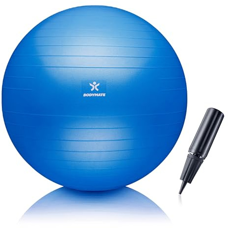 BODYMATE Pilatesboll i tjock plast med GRATIS e-bok, inkl. luftpump – Fitness Yoga Core kontorsstol