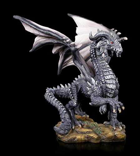 Figuren Shop GmbH Figura de dragón oscuro | Fantástica criatura gótica decorativa de dragón | Escultura, estatua, altura 19,5 cm