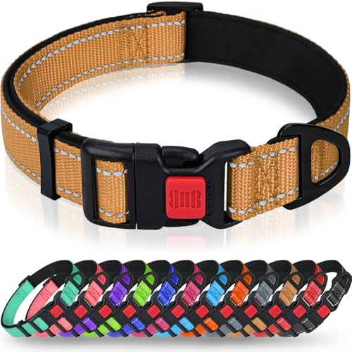 Taglory Reflekterande hundhalsband i nylon med säkerhetsspänne, justerbara husdjurshalsband med mjuk neoprenstoppning för små och medelstora hundar