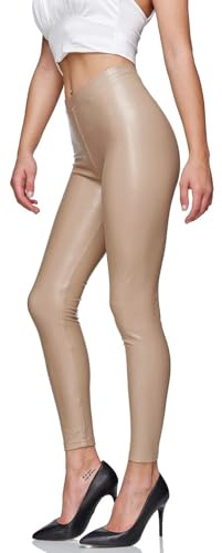 Glamexx24 Leggings Taille Haute en Similicuir pour Femme Pantalon Skinny Aspect Cuir Treggings