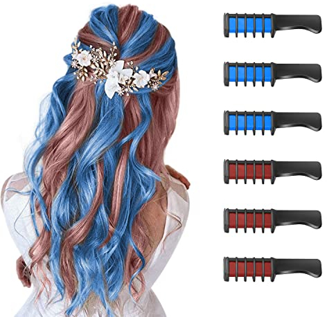 Hair Chalk for Kids Girls, MSDADA Temporary Bright Hair Color Dye for Kids Gifts for Girls Age 6 7 8-12+Colour Hairspray for Birthday Children's Day Halloween Christmas Party Cosplay DIY(Blue&Red)