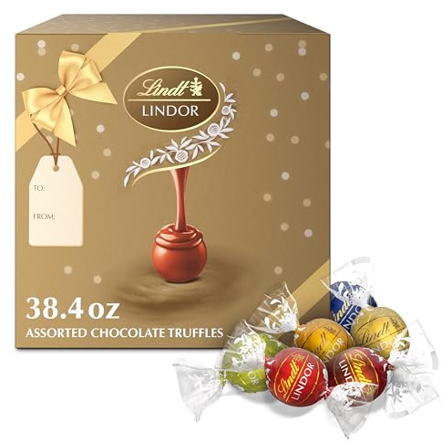 Lindt LINDOR Assorted Chocolate Truffles 90 Count Gift Box, Chocolate Candy with Smooth, Melting Truffle Center, 38.4 oz. Box