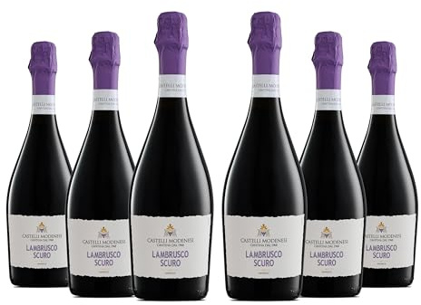 Cantina Castelli Modenesi Lambrusco Scuro Amabile Emilia IGT, Vino Rosso dal Gusto Pieno ed Equilibrato, Profumo Variegato e Rifinito di Prugna e Frutta Secca, 8% Vol., 6 Bottiglie da 750 ml