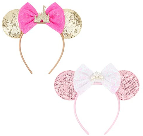 DRESHOW 2 Paket Med Musöron Och Båghuvudband Glitter Partydekoration Cosplay Costume för Kvinnor