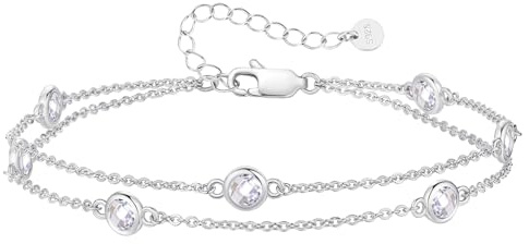 LOUISA SECRET Femmes bracelet stratifié Pierre de roulement pendentif femmes fille double chaîne 925 bracelet en argent sterling, cadeau d'anniversaire de Saint Valentin pour la mère de la petite amie