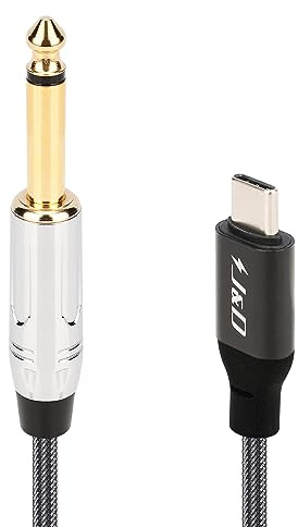 J&D USB Type C to 6.35mm 1/4 inch TS Guitar Audio Cable Microphone Cord for Audio Recording, Bass, Electronic Piano, Compatible with iPhone 16/17 Series, iPad, MacBook, 3.3 Feet