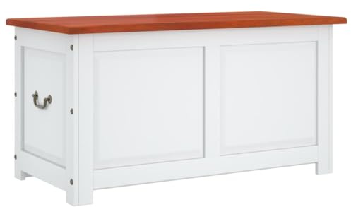 vidaXL Baúl de Almacenaje con Tapa, Mesita de Centro, Caja de Almacenaje, Cofre para Dormitorio Pasillo Salón, Madera de Acacia Marrón y Blanco