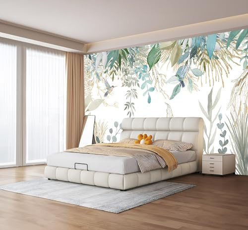 MWSSEGGE 3D Carta da parati tropicale, piante, foglie, uccelli carta da parati panoramica per soggiorno, camera da letto, cameretta dei bambini, decorazione da parete (400 x 280 cm)