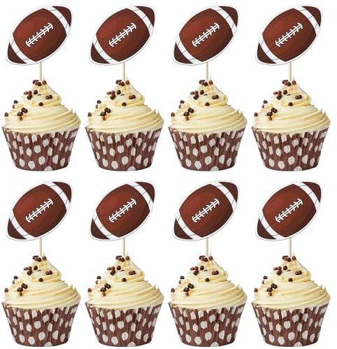 40 Pack Rugby Ball Cupcake Toppers American Football Cupcake Picks for Super Rugby Sports Theme Baby Shower Kids Birthday Party Cake Decorations