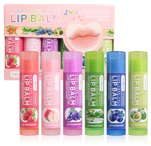 Lippenpflege Set - 6 Fruchtig Befeuchtend Lippenbalsam Set - Lang Anhaltend Feuchtigkeitsspendend Nicht Klebend Lip Balm Lippenpflegestift - Weiche Lippen, Enthält Honig - Für Trockene Lippen