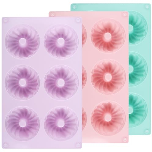 3 PCS Savarin Cake Mould Set Silicone Baking Mold 6 Cavity Baking Pan Fluted Tube Cake Pan Nonstick Cupcake Tray Bpa Free Baking Tray Reusable Baking Cake Mould for Cupcakes Biscuit Cheesecake