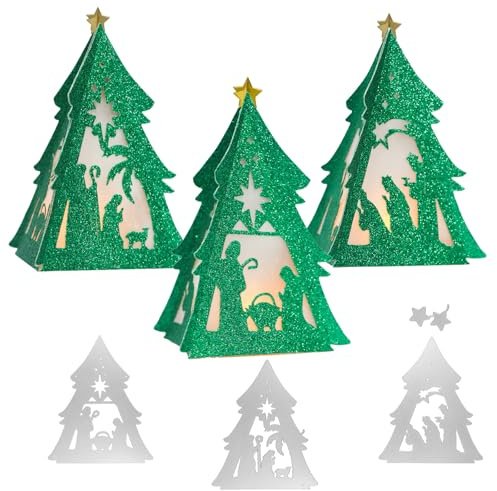 Fustelle Natalizie Presepe Albero di Natale 3D, Lanterne, Stencil Cutting Dies per Creazione Scatole Decorazione Natale Fai da Te