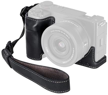 SMALLRIG Kamera-Ledertasche mit Handschlaufe für Sony ZV-E10 II, Kamera-Halbtasche aus Leder im Vintage-Stil, Rahmen aus Aluminiumlegierung, integriertes 1/4-20-Gewindeloch (Schwarz) – 4777
