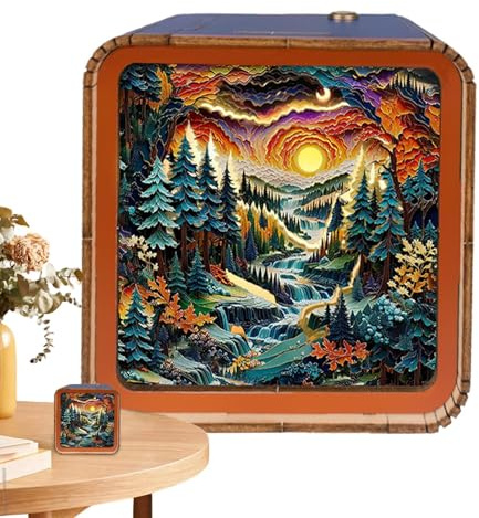 Trveqhk Wireless Wooden Puzzles 3D Night Light | Portable Art Lamp | 3D Nightlight Wooden Puzzle Toy Home Desk Decor for Kids and Adults