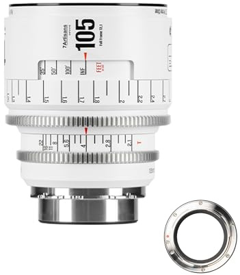 7artisans 105 mm T2.1 Infinte Series Professional full ram manuell Cine lins kompatibel med PL-montering för fotografering filmskapande, vit