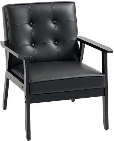HOMCOM Armchair, PU Leather Accent Chair, Occasional Chair with Rubber wood Frame for Living Room, Reception, Bedroom, Balcony, Black