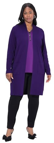 Ulla Popken Women's Large Sizes Plus Size Cardigan Long Open Shape Soft Fine Knit, Dark Lily, 20-22'