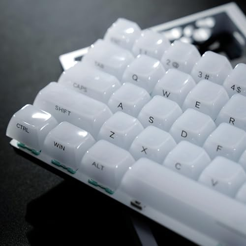Womier Keyboard Keycaps Jelly, Ceramic Keycaps Style, Shine Through White Key Cap, Clear Side Printed Custom 60 65 75 100 Percent for Cherry MX, Outemu, Gateron Mechanical Keyboards(MDA Profile)