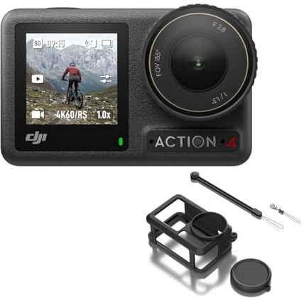 DJI Osmo Action 4 Standard Combo - 4K/120fps Waterproof Action Camera with a 1/1.3-Inch Sensor, Stunning Low-Light Imaging, 10-bit & D-Log M Color Performance, Long-Lasting 160 Mins, Outdoor Camera