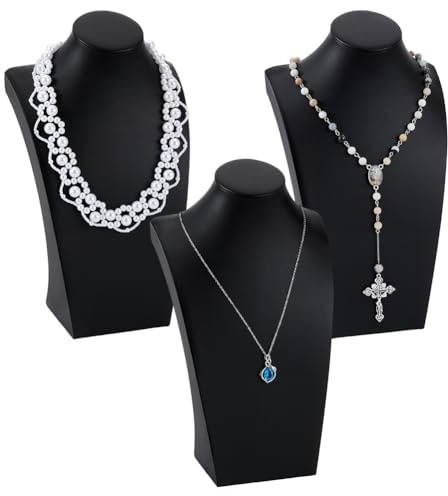 PH PandaHall 3pz Busto Espositore Collana in Pelle PU Nero Manichino Porta Collane da Tavolo Espositore per Ciondolo per Gioielli Collana Pendenti Catene, 20.5x34.8cm