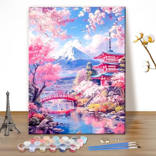 MEIYUDA Pintar por Numeros Adultos Paisaje japonés, DIY Painting by Numbers Kits Cuadros por Numeros, Pintura de Bricolaje Sobre Lienzo Decoración para el Hogar 40x50cm(sin marco)