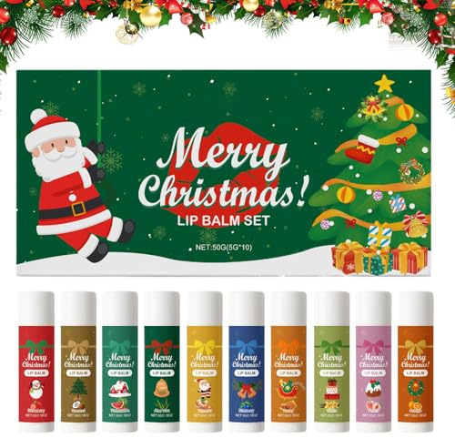 Ensemble De Baume À Lèvres De Noël, Lot De 10 Baumes À Lèvre Naturels, Mini Baume À Lèvre, Baumes À Lèvres Hydratants, Pour Secs, Gercés Et Craquelés, Réduit Les Rides Et Ridules