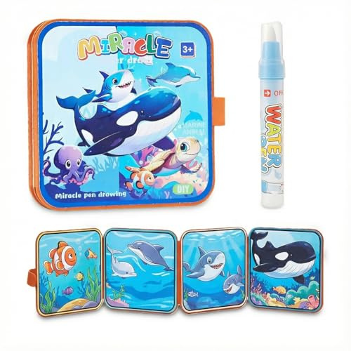 Livre de Coloriage a L’eau, Livre Magique à LEau avec Stylo Leau, Enfant Magic Water Book, Réutilisable, Jouets Peinture pour Petits Garçons Filles Présents (Le Monde des Océans)