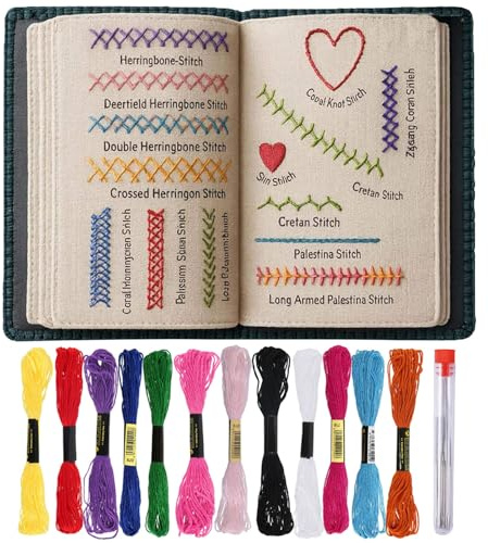 PLUSHCEWT Libro de bordado para principiantes y adultos, juego de bordado, libro de bordado de lino, con instrucciones (idioma español no garantizado), guía de práctica de costura para bordar