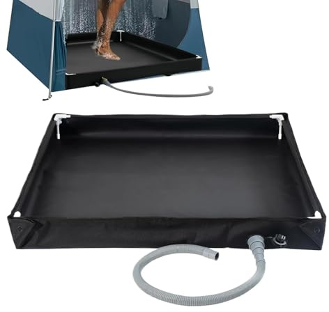 Receveur de douche d'extérieur – Tissu Oxford 80 x 80 cm | de debout avec tuyau de vidange | Tapis de bassin portable pliable pour camping, camping-car, randonnée, sur route