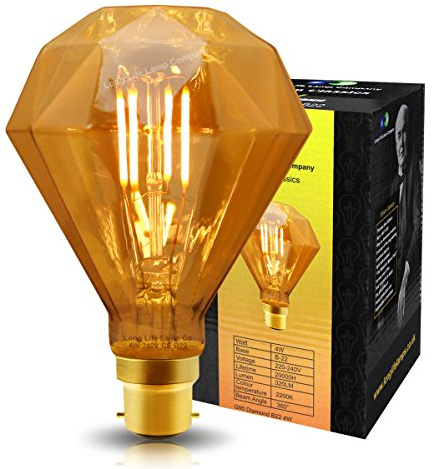 Long Life Lamp Company Vintage LED 4w Filament Light Bulb Diamond Shape Smoked Glass B22