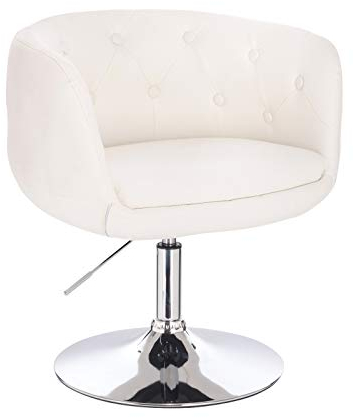 SVITA Panama Retro Loungestuhl Polsterstuhl Cocktailsessel Weiß Kunstleder Indoor höhenverstellbar Tellerfuß