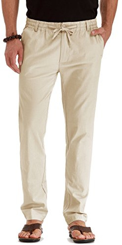 Sailwind Men's Drawstring Summer Beach Loose Trousers Linen Pants Casual with Elastic Waistband (Beige, 34)