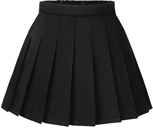 KEREDA Girls Pleated Mini Skirt High Waist Tennis School Uniform Skirts 10-12 Years Black