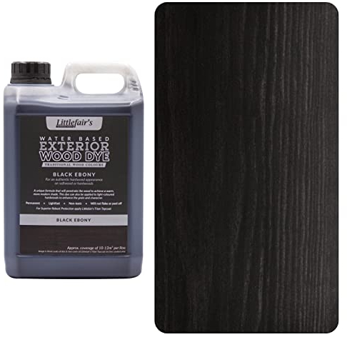 Littlefair's Wood Stain Water Based - 2.5ltr - Outdoor Furniture Wood Dye - Light & Dark Finishes - Non Toxic & Eco Friendly Formula - Exterior Wood Stain for Crafts - Colour: Black Ebony