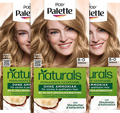 Palette Naturals Permanente Haarfarbe 8–0 Hellblond (3 x 115 ml), pflegende Haarfarbe ohne Ammoniak, Coloration für bis zu 100 % Grauabdeckung