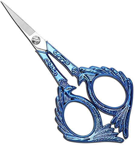 YOUGUOM Embroidery Scissors - Small Sharp Pointed Tip Detail Shears for DIY Craft, Sewing, Cross Stitch, Needlework Yarn, Fabric Thread Cutting, 5in Little Blue Peacock