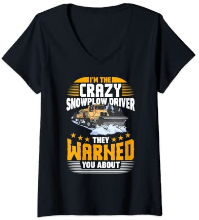 Womens Snow Plow Tractor Machine Truck Shovel Driver Snowplough V-Neck T-Shirt