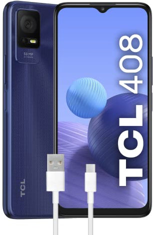 TCL 408 - Smartphone 4G 64 GB, 4 GB RAM, Display 6.6 HD+, Android 12, Dual Camera da 50 Mp, Batteria 5000 mAh, Dual Sim, Midnight Blue, con Cavo USB Type-C Aggiuntivo