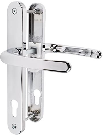 JCP PRO uPVC Door Handle Pair Set Sprung 92 PZ 92mm, Backplate 242mm x 34mm (210mm Screw Centres, Polished Chrome)