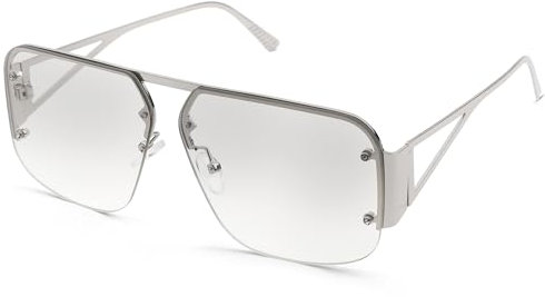 Pro Acme Pilot Sunglasses Women Men Trendy Rimless Frame Retro Square Shades Large Metal Sun Glasses(Silver)