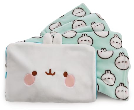 NICI Fleecedecke & Tasche in 1 MOLANG (Decke:100x180cm /Tasche:40x26cm) weiß - Warmes weiches Fleece 2-in-1 flauschig weiches Reisekissen umwandelbar zur Reisedecke für Frauen, Männer und Kinder